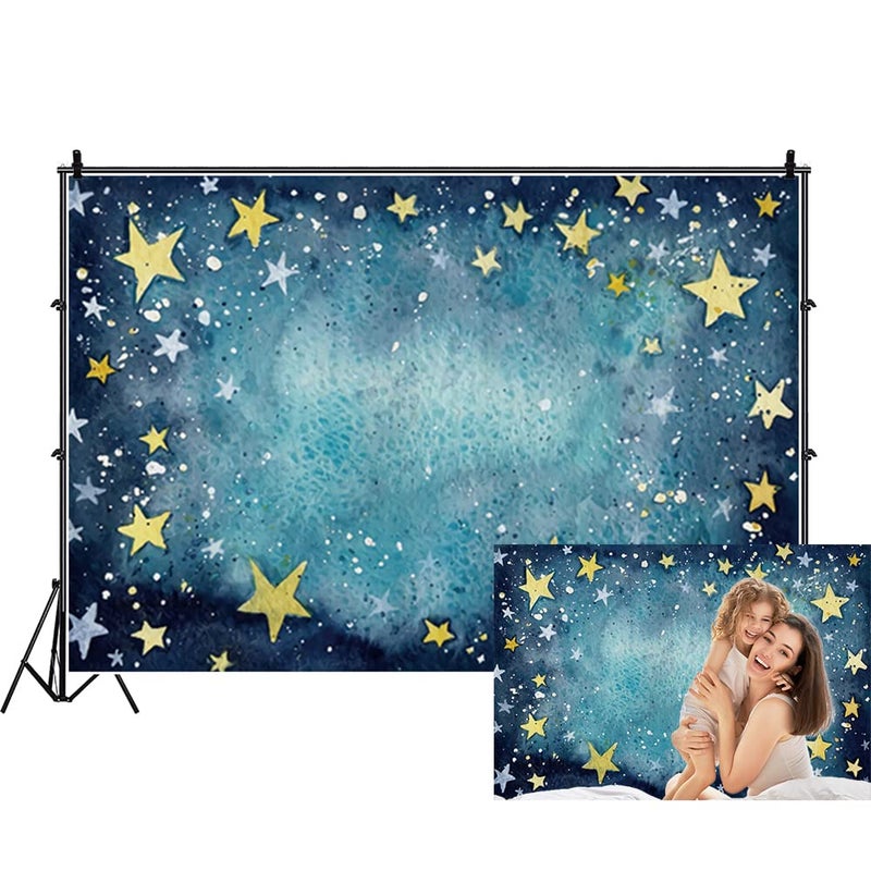 Renaiss 7x5ft Twinkle Little Star Baby Shower Party Backdrop Navy Blue Background Yellow Stars Meteor Shower Abstract Art Starry Sky Vintage Stage Decor Girls Boys Portrait Photo Shoot Studio Props - Image 1